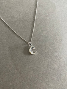 Sterling Silver Crecent Moon and Star Necklace [NS1024]