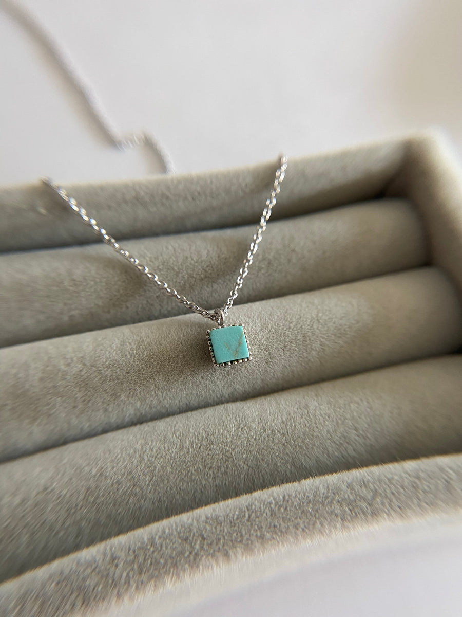 Silver Necklace with Square Turquoise Pendant