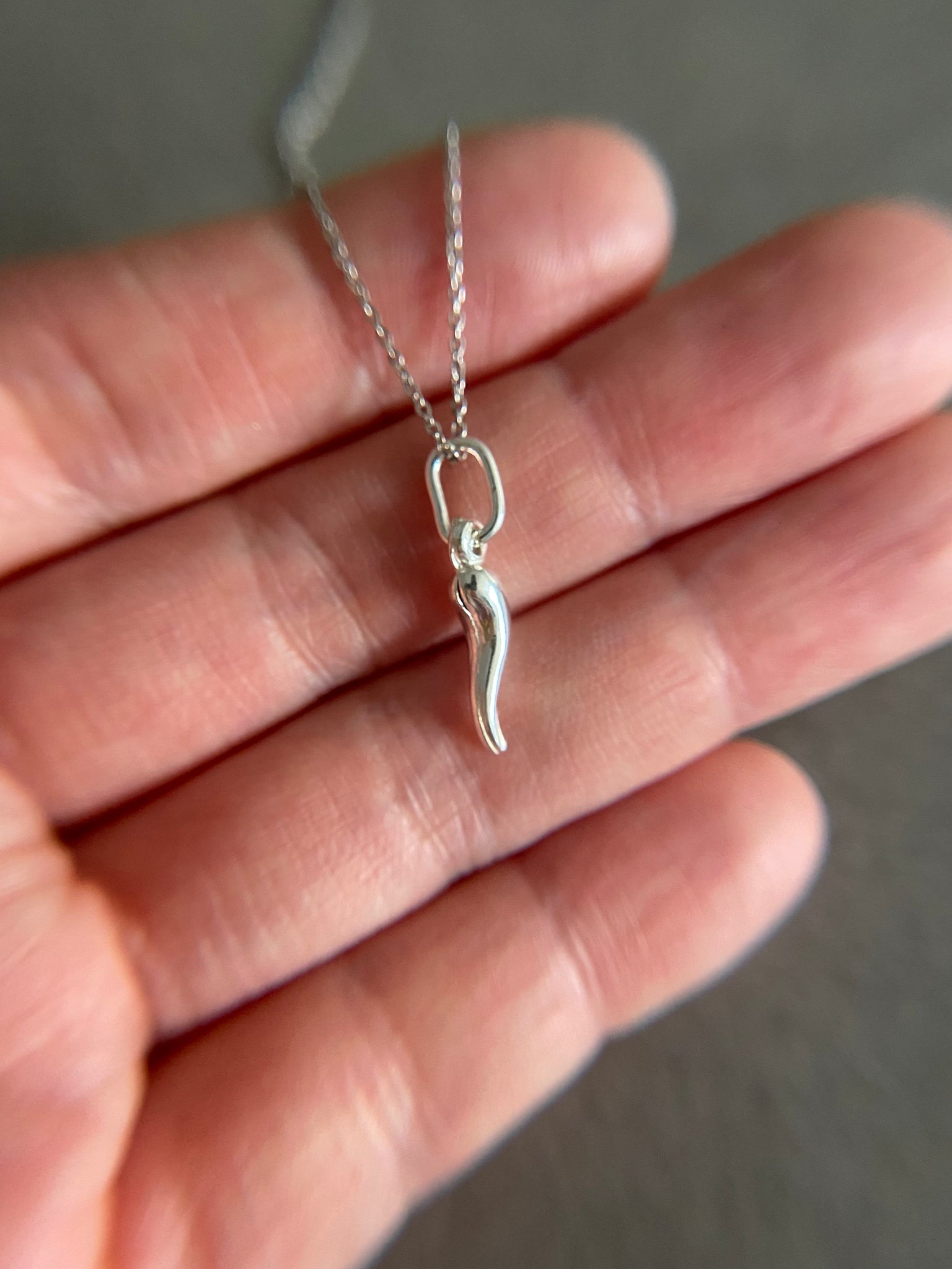 Sterling Silver Italian Horn Necklace Teeny Tiny NY