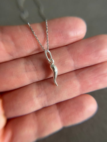 Sterling Silver Italian Horn Necklace
