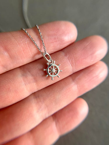 Sterling Silver Ship Steering Wheel Necklace [NS1021]