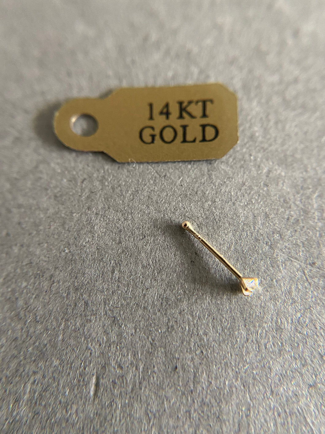 14K Solid Gold CZ Bone Nose Studs - 2mm