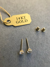 SCREW BACK A/14K Solid Gold Clear CZ Studs Type B