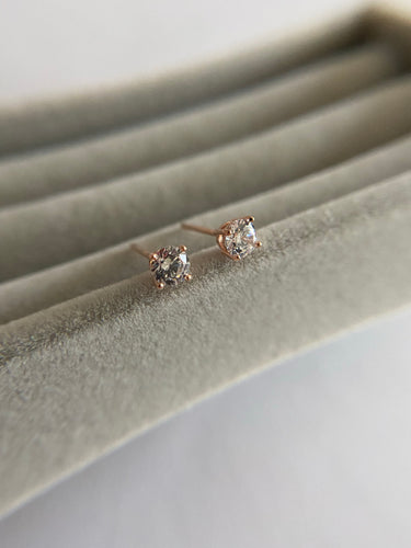 Sterling Silver CZ Rose Gold Studs Type B