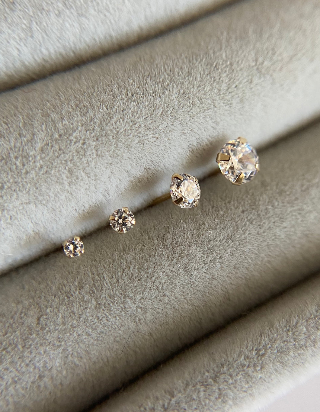 14K Solid Gold  Clear CZ Studs - Type A